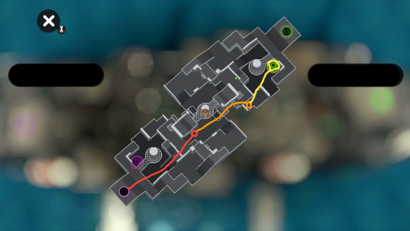 An overhead map of Manta Maria with a path on the right side 
              leading from spawn to the enemy pedestal.
